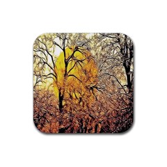 Summer Sun Set Fractal Forest Background Rubber Coaster (square)  by Simbadda