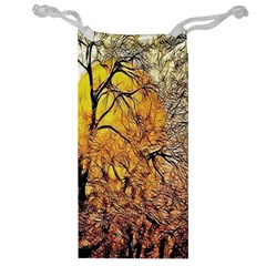 Summer Sun Set Fractal Forest Background Jewelry Bag by Simbadda