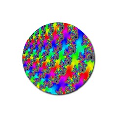 Digital Rainbow Fractal Rubber Round Coaster (4 Pack)  by Simbadda