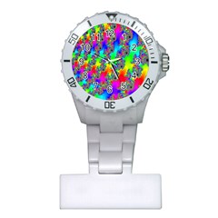 Digital Rainbow Fractal Plastic Nurses Watch by Simbadda