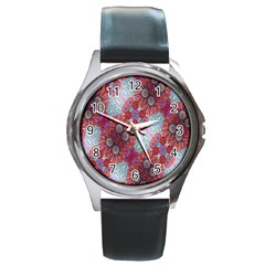 Floral Flower Wallpaper Created From Coloring Book Colorful Background Round Metal Watch by Simbadda