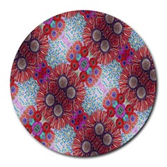 Floral Flower Wallpaper Created From Coloring Book Colorful Background Round Mousepads by Simbadda