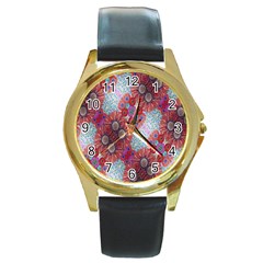 Floral Flower Wallpaper Created From Coloring Book Colorful Background Round Gold Metal Watch by Simbadda