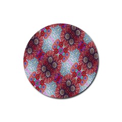 Floral Flower Wallpaper Created From Coloring Book Colorful Background Rubber Coaster (round)  by Simbadda