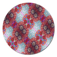 Floral Flower Wallpaper Created From Coloring Book Colorful Background Magnet 5  (round) by Simbadda