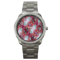 Floral Flower Wallpaper Created From Coloring Book Colorful Background Sport Metal Watch by Simbadda