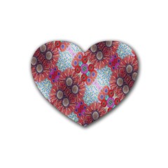 Floral Flower Wallpaper Created From Coloring Book Colorful Background Rubber Coaster (heart)  by Simbadda