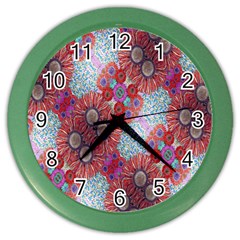 Floral Flower Wallpaper Created From Coloring Book Colorful Background Color Wall Clocks by Simbadda