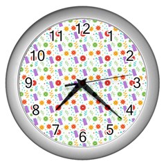 Decorative Spring Flower Pattern Wall Clocks (silver)  by TastefulDesigns