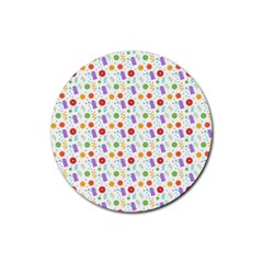 Decorative Spring Flower Pattern Rubber Round Coaster (4 Pack)  by TastefulDesigns