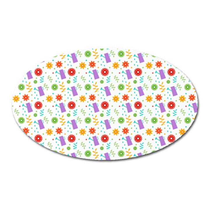 Decorative Spring Flower Pattern Oval Magnet