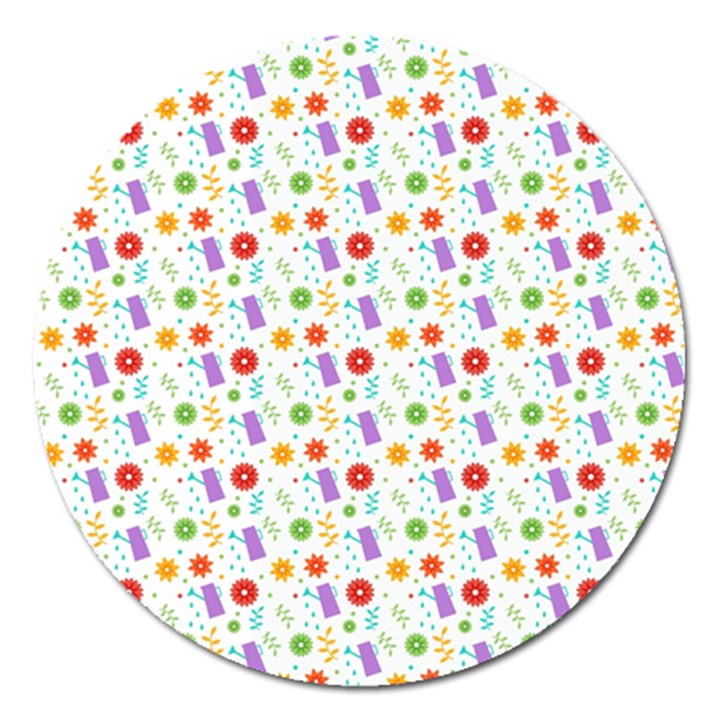 Decorative Spring Flower Pattern Magnet 5  (Round)