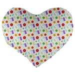 Decorative Spring Flower Pattern Large 19  Premium Flano Heart Shape Cushions Back