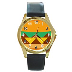 Hamburger Bread Food Cheese Round Gold Metal Watch by Simbadda