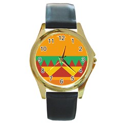 Burger Bread Food Cheese Vegetable Round Gold Metal Watch by Simbadda