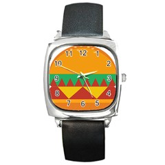 Burger Bread Food Cheese Vegetable Square Metal Watch by Simbadda