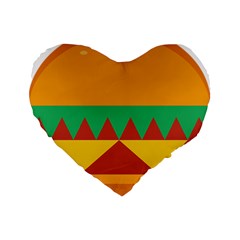 Burger Bread Food Cheese Vegetable Standard 16  Premium Flano Heart Shape Cushions by Simbadda