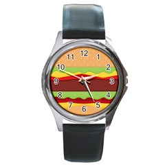 Vector Burger Time Background Round Metal Watch