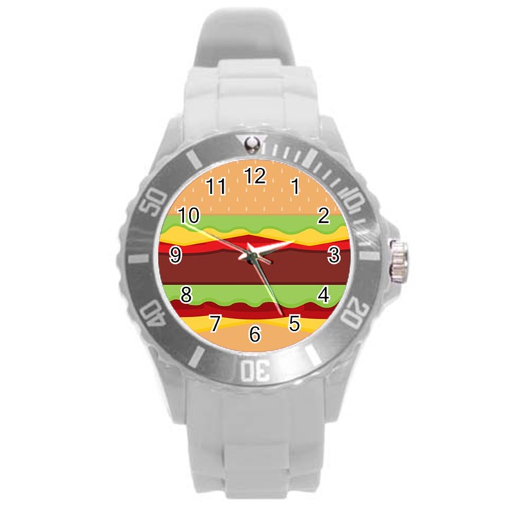 Vector Burger Time Background Round Plastic Sport Watch (L)