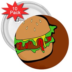 Burger Double 3  Buttons (10 Pack)  by Simbadda