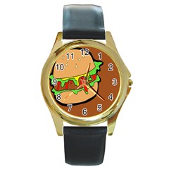 Burger Double Round Gold Metal Watch by Simbadda