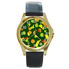 Seamless Tile Background Abstract Round Gold Metal Watch