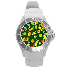 Seamless Tile Background Abstract Round Plastic Sport Watch (L)