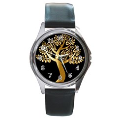 Abstract Art Floral Forest Round Metal Watch by Simbadda