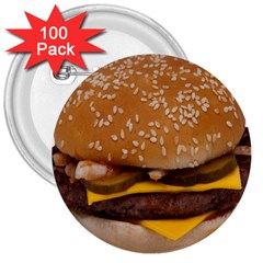 Cheeseburger On Sesame Seed Bun 3  Buttons (100 Pack)  by Simbadda