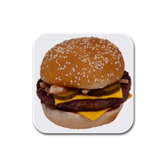 Cheeseburger On Sesame Seed Bun Rubber Square Coaster (4 Pack)  by Simbadda