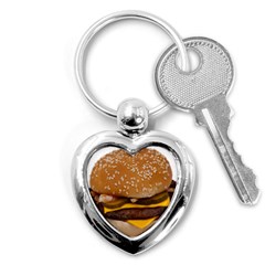 Cheeseburger On Sesame Seed Bun Key Chains (heart)  by Simbadda