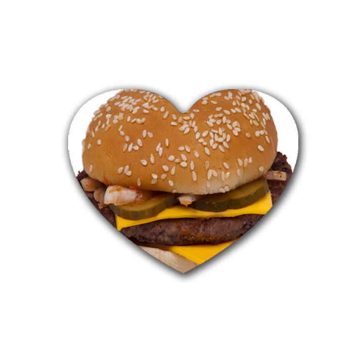 Cheeseburger On Sesame Seed Bun Rubber Coaster (Heart) 