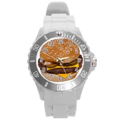 Cheeseburger On Sesame Seed Bun Round Plastic Sport Watch (l) by Simbadda