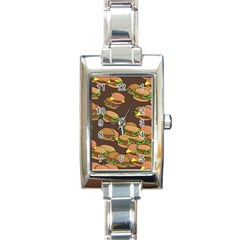 A Fun Cartoon Cheese Burger Tiling Pattern Rectangle Italian Charm Watch by Simbadda