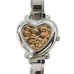 A Fun Cartoon Cheese Burger Tiling Pattern Heart Italian Charm Watch by Simbadda