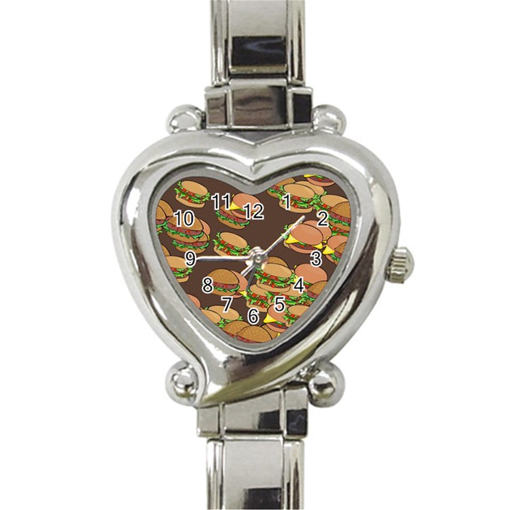 A Fun Cartoon Cheese Burger Tiling Pattern Heart Italian Charm Watch