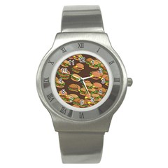 A Fun Cartoon Cheese Burger Tiling Pattern Stainless Steel Watch by Simbadda