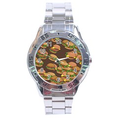 A Fun Cartoon Cheese Burger Tiling Pattern Stainless Steel Analogue Watch by Simbadda