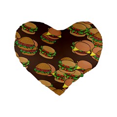 A Fun Cartoon Cheese Burger Tiling Pattern Standard 16  Premium Heart Shape Cushions by Simbadda