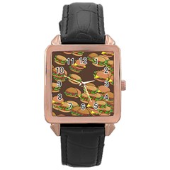 A Fun Cartoon Cheese Burger Tiling Pattern Rose Gold Leather Watch  by Simbadda