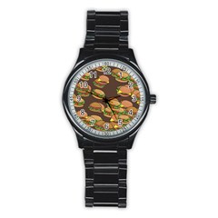 A Fun Cartoon Cheese Burger Tiling Pattern Stainless Steel Round Watch by Simbadda