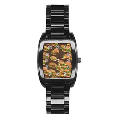 A Fun Cartoon Cheese Burger Tiling Pattern Stainless Steel Barrel Watch by Simbadda