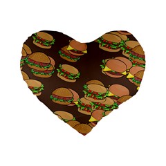 A Fun Cartoon Cheese Burger Tiling Pattern Standard 16  Premium Flano Heart Shape Cushions by Simbadda