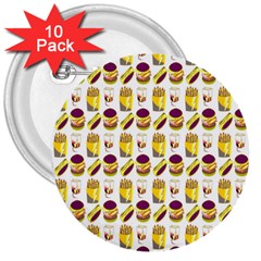 Hamburger And Fries 3  Buttons (10 Pack)  by Simbadda