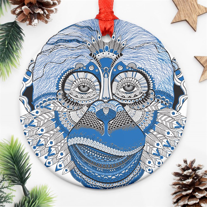 Pattern Monkey New Year S Eve Round Ornament (Two Sides)