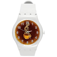 Coffee Drink Abstract Round Plastic Sport Watch (m) by Simbadda