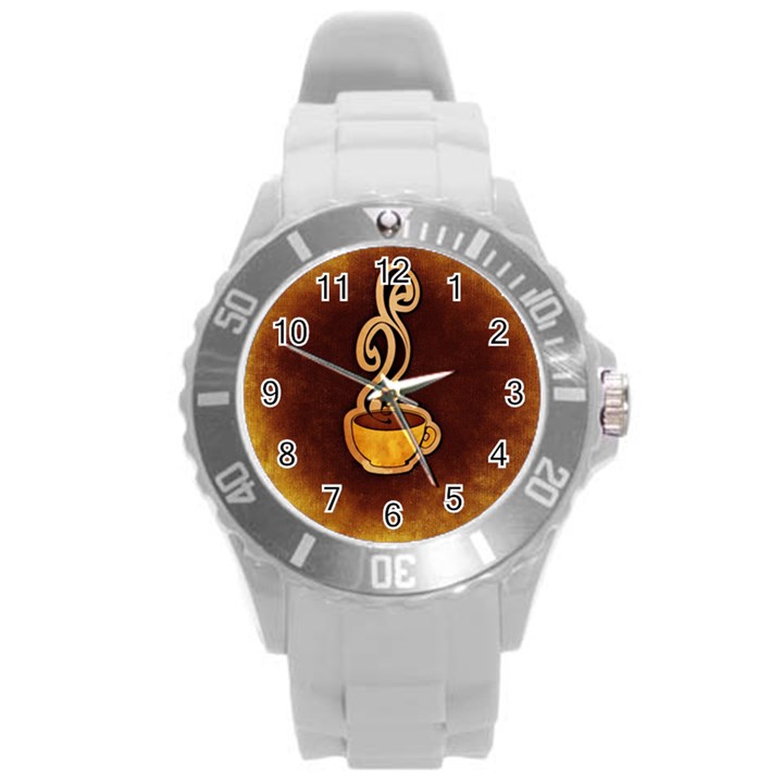 Coffee Drink Abstract Round Plastic Sport Watch (L)