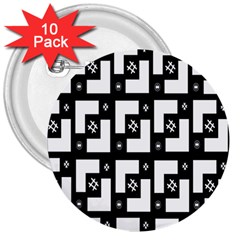 Abstract Pattern Background  Wallpaper In Black And White Shapes, Lines And Swirls 3  Buttons (10 Pack)  by Simbadda