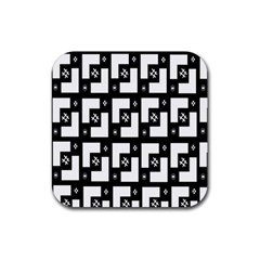 Abstract Pattern Background  Wallpaper In Black And White Shapes, Lines And Swirls Rubber Coaster (square)  by Simbadda