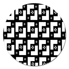 Abstract Pattern Background  Wallpaper In Black And White Shapes, Lines And Swirls Magnet 5  (round) by Simbadda